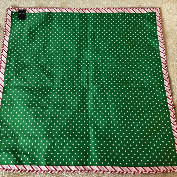 Green Polka Dot Bandana with Candy Cane Print Edging - Picture 3 of 8